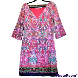 LAUNDRY by SHELLI SEGAL Multi-Color Vibrant Pattern Floral Pull On Dress *sz S*